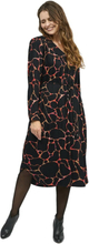 Svart/multisignaturskjorte kjole med lang erm og lommer - svart multifol