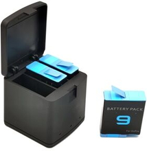3-kanals USB batteri Quick med 2 STK batterier til GoPro Hero 9 Black