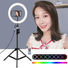 PULUZ 10,2 tommer & 10 lysstyrkeniveauer RGB Selfie- Ring med 1,1 m justerbar Stand og fjernbetjenin