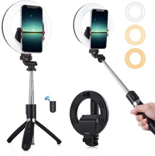 PULUZ6,2 tommer 16 cm Ring LED Live Broadcast Vlogging Selfie Light + Bluetooth Selfie Stick Stativb