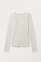 Scoop Long Sleeve Frill Top - White