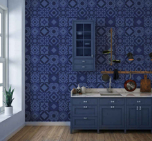 Klassieke tegels donkerblauw Behang keuken