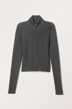 Cropped Knitted Zip Cardigan - Black