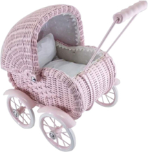 Doll Wagon, Large, Wicker Dusty Pink Toys Dolls & Accessories Doll Trolleys Pink Magni Toys
