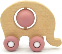 Elephant Silic And Wood In Dusty Pink Toys Baby Toys Pull Along Toys Brun Magni Toys*Betinget Tilbud