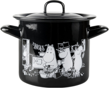 Moomin Enamel Pot With Lid 1,5L Home Kitchen Pots & Pans Saucepans Black Moomin