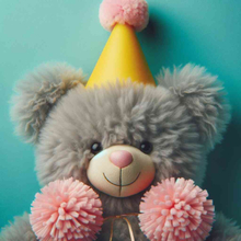 Malen nach Zahlen - Teddybär mit Partyhut, 40x40cm / Fertig bespannt / 24 Farben (Einfach)