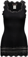 Silk Top W/ Lace Tops T-shirts & Tops Sleeveless Black Rosemunde