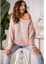 Brudno różowy sweter z greckim wzorem, sweter oversize Polski Producent