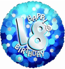 Happy 18th Birthday - Blå og Sølvfarget Holografisk Folieballong 45 cm