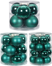 Kerstversiering glazen kerstballen donkergroen 6-8-10 cm pakket van 38x stuks