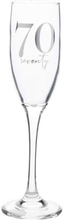 70 ÅR - Champagneglass med Sølvfarget Tekst og Motiver i Gaveeske 22 cm