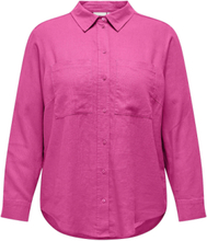 Carcaro L/S Ovs Linen Shirt Tlr Tops Shirts Long-sleeved Pink ONLY Carmakoma