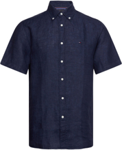 Pigment Dyed Linen Rf Shirt S/S Tops Shirts Short-sleeved Navy Tommy Hilfiger