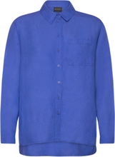 Shirt L/S Woven Tops Shirts Linen Shirts Blue Brandtex