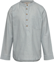 Shirt Ls Woven Stripe Tops Shirts Long-sleeved Shirts Grey Huttelihut