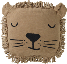 Lion Face Embroidery Cushion 34X34 Home Kids Decor Cushions Beige NOBODINOZ