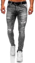 Czarne jeansowe spodnie męskie slim fit z paskiem Denley 6038S0