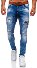Granatowe jeansowe spodnie męskie slim fit z paskiem Denley 8027S0