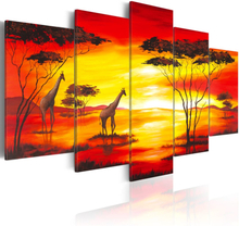 Billede - Giraffer på baggrunden med solnedgang - 200 x 100 cm