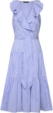 Striped Cotton Broadcloth Surplice Dress Knælang Kjole Blue Lauren Ralph Lauren