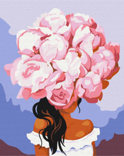 Malen nach Zahlen - Girl Pink Flowerhead, ohne Rahmen