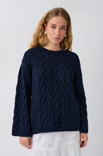 Gina Tricot - Cable knitted sweater - neulepuserot - Blue - L - Female