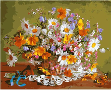Gartenblumenkorb – Malen nach Zahlen, 50x40cm / Mit Keilrahmen / 24 Farben (Einfach)