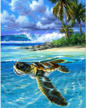 Schildkröte im Meer – Malen nach Zahlen, 40x50cm / Ohne Rahmen / 24 Farben (Einfach)