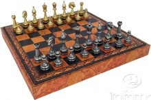 Komplett Schack set 047 Metal Chess Men + Leatherette Chess Board 48x48cm