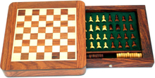 Magnetiskt trä schackspel med låda, Reseschack, 2 spel i ett