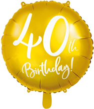 40th Birthday - Rund Guldfärgad Folieballong 45 cm