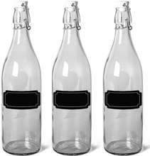 12x Glazen flesjes met beugeldop 1 liter en 12x schoolbord stickers