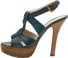 Prada Blue Leather Platform Strappy Sandals