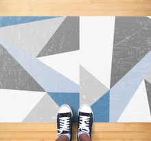 Grijs en blauw driehoekig geometrisch patroon vinyl tapijt