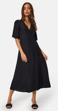 BUBBLEROOM Linen Blend Wrap Dress Black XS
