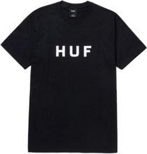 HUF Essentials OG Herren T-Shirt klassisches Baumwoll-Shirt mit Logo-Schriftzug TS01752 Schwarz