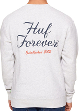 HUF Forever Crew Herren Kapuzen-Hoodie Baumwoll-Pullover mit Logo-Print PF00459 Grau