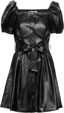 Button Detailed Leather Free Leather Dress Kort Kjole Black DESIGNERS, REMIX