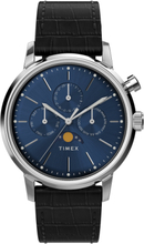 Marlin Quartz Moon Phase 40Mm Sst Case Blue Dial Black Leather Strap Accessories Watches Analog Watches Black Timex