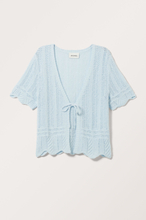 Cropped Knitted V-neck Tie Cardigan - Blue