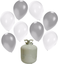30x Helium ballonnen wit/zilver 27 cm + helium tank/cilinder
