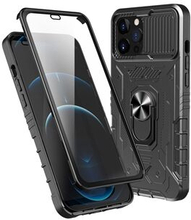 All-round beskyttelse Hard PC + TPU Hybrid Telefon Case Cover med hærdet glas film Kickstand til iPh