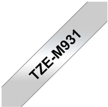 Tape BROTHER TZEM931 12mm sv på silver