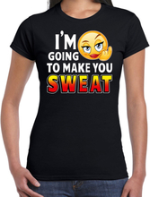 Funny emoticon t-shirt I am going to make you sweat zwart dames