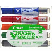 Pilot V-Board Master märkpennor 5 styck Rundad spets Svart, Blå, Grön, Orange, Röd