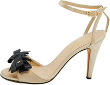 Chanel Light Beige Satin CC Bow Ankel Strap Sandals