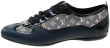 Louis Vuitton Blue Leather and Grey Monogram Canvas Lace Up Sneakers