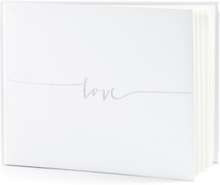 Vit Gästbok med Silverfärgat Folierad Love Text 24x18 cm
