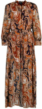 D2. Paisley flounce maxi kjole - gylden oransje